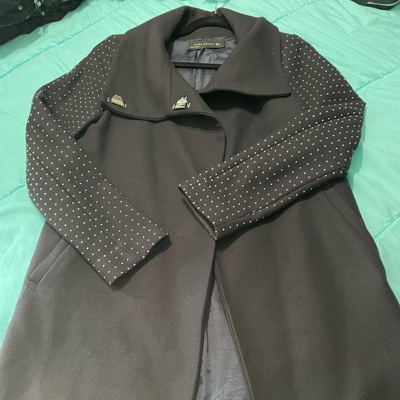 Zara Wool Coat Navy Blue with studs - Picture 3 of 5